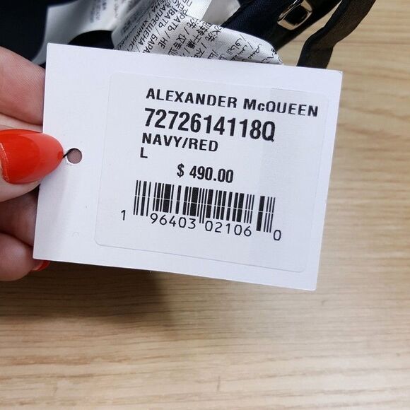 ALEXANDER MCQUEEN Baseball Cap Hat Large Navy Red Panel Stacked Logo $490 - Picture 6 of 7